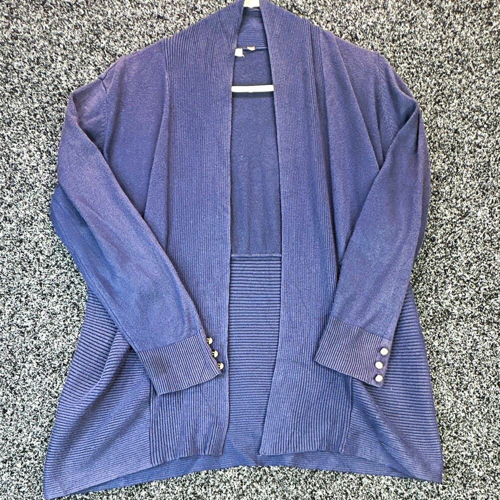 89th + Madison Womens S Navy Blue Open Front Cardigan Gold Button Ribbed